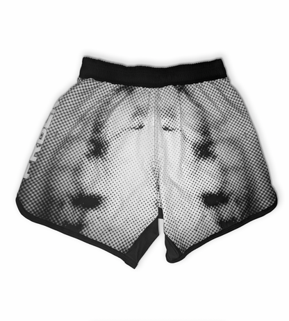 BLACK AND WHITE SPOTTED PERUVIAN PROBLEM SHORTS