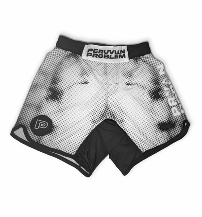 BLACK AND WHITE SPOTTED PERUVIAN PROBLEM SHORTS