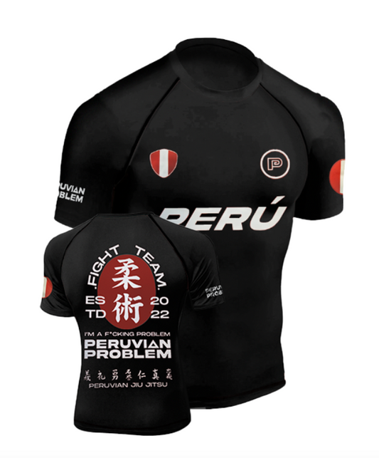 BLACK PERUVIAN PROBLEM FIGHT TEAM SHORT SLEEVE RASH GUARD