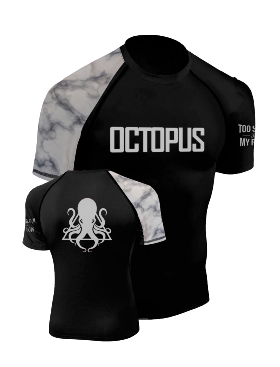 OCTOPUS MARBLE ON BLACK SHORT SLEEVE RASH GUARD