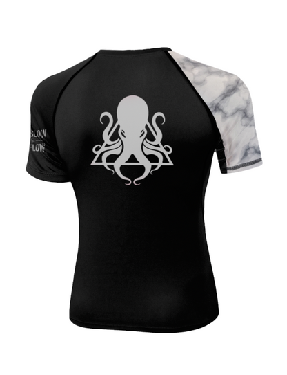 OCTOPUS MARBLE ON BLACK SHORT SLEEVE RASH GUARD