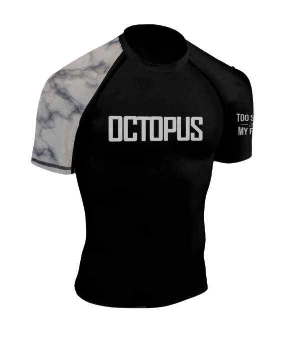 OCTOPUS MARBLE ON BLACK SHORT SLEEVE RASH GUARD