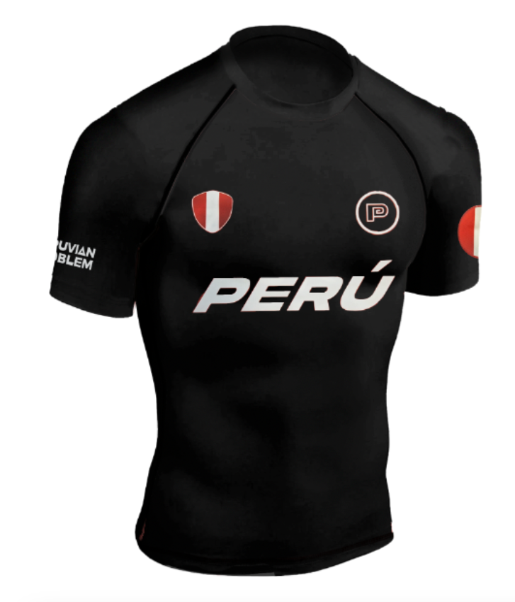 BLACK PERUVIAN PROBLEM FIGHT TEAM SHORT SLEEVE RASH GUARD